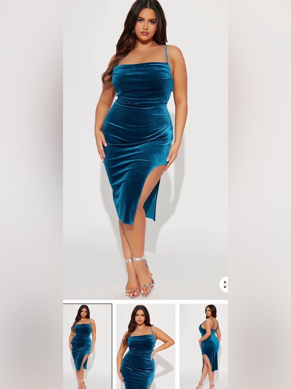 Velvet Teal Bodycon Midi Dress with Thigh Slit.Brand New๐๐ซ